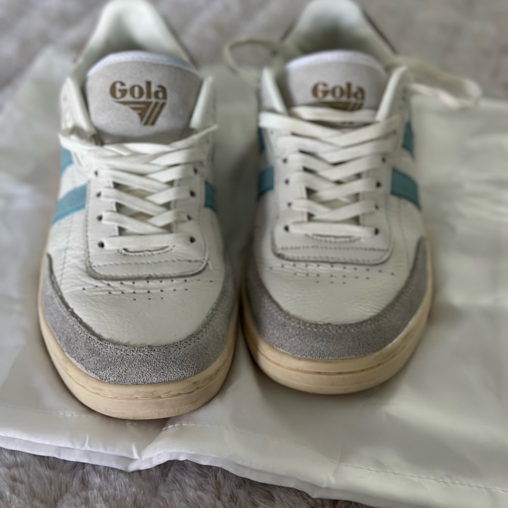Gola Classic White and Light Blue Trainers